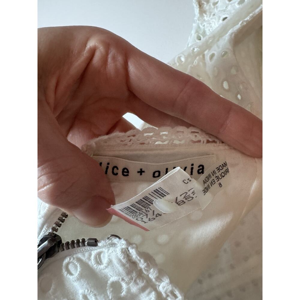 Alice & Olivia White Eyelet Mini Dress Lined Sz 8 - Picture 7 of 9